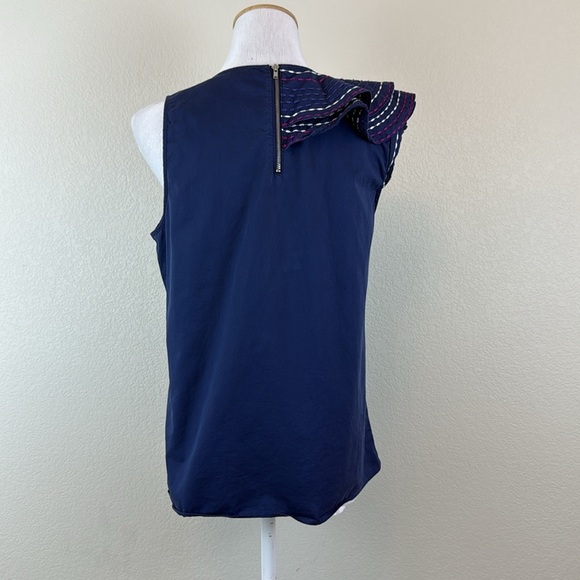 Parker Kaylee Navy Blue Ruffle Detail Women's Top Size Small - Picture 6 of 9